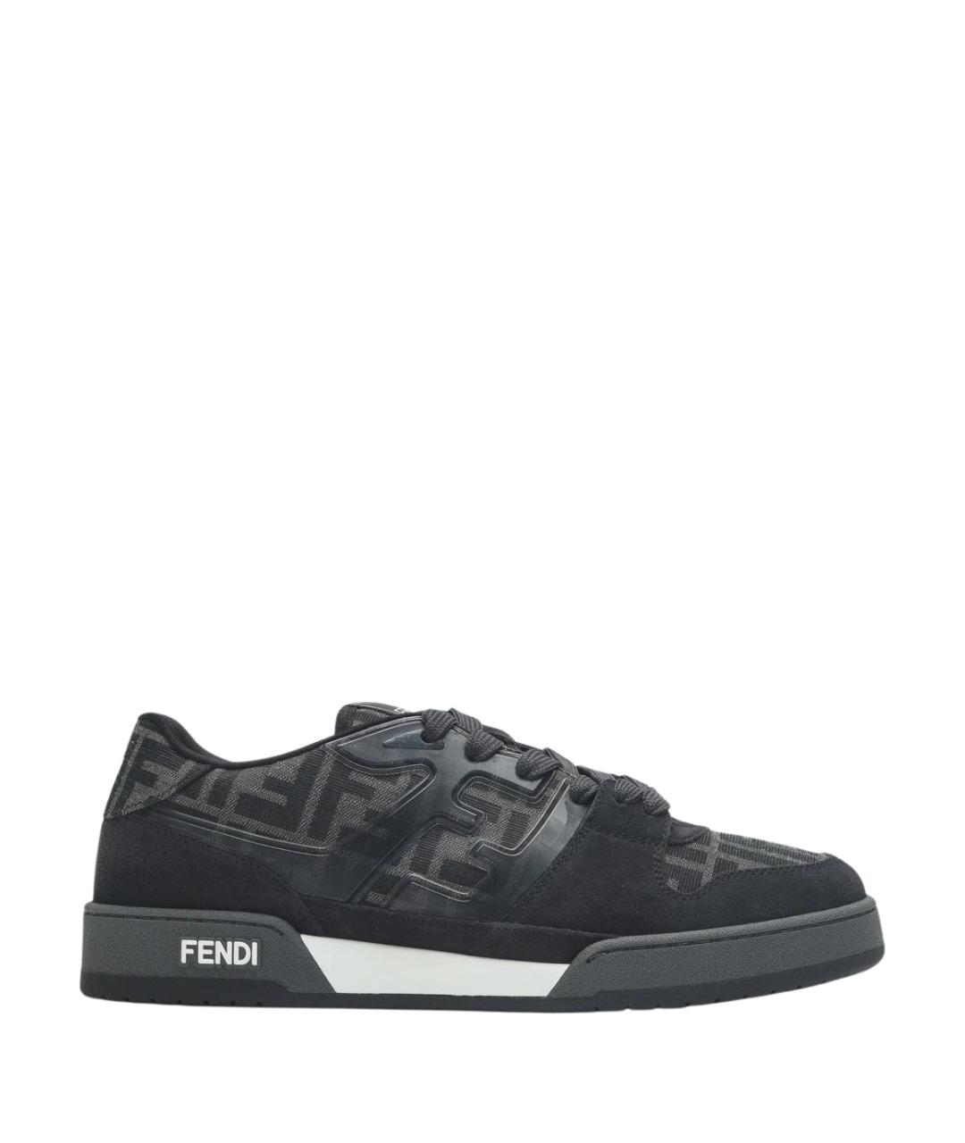 FENDI Антрацитовые кожаные низкие кроссовки / кеды, фото 1