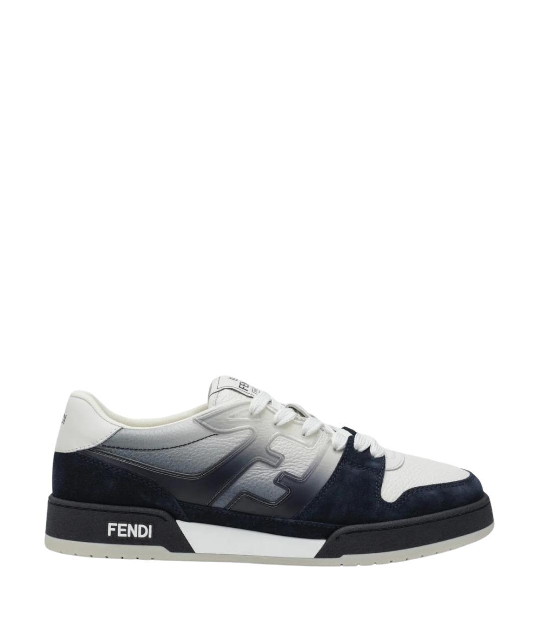 FENDI Синие кожаные низкие кроссовки / кеды, фото 1