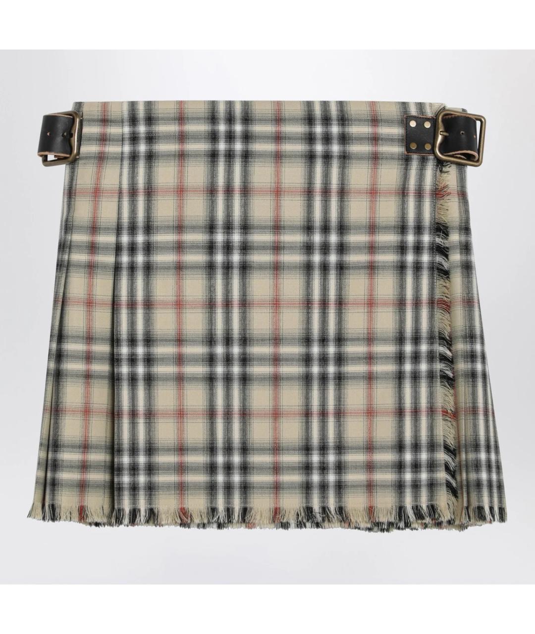 BURBERRY Бежевая шерстяная юбка мини, фото 3