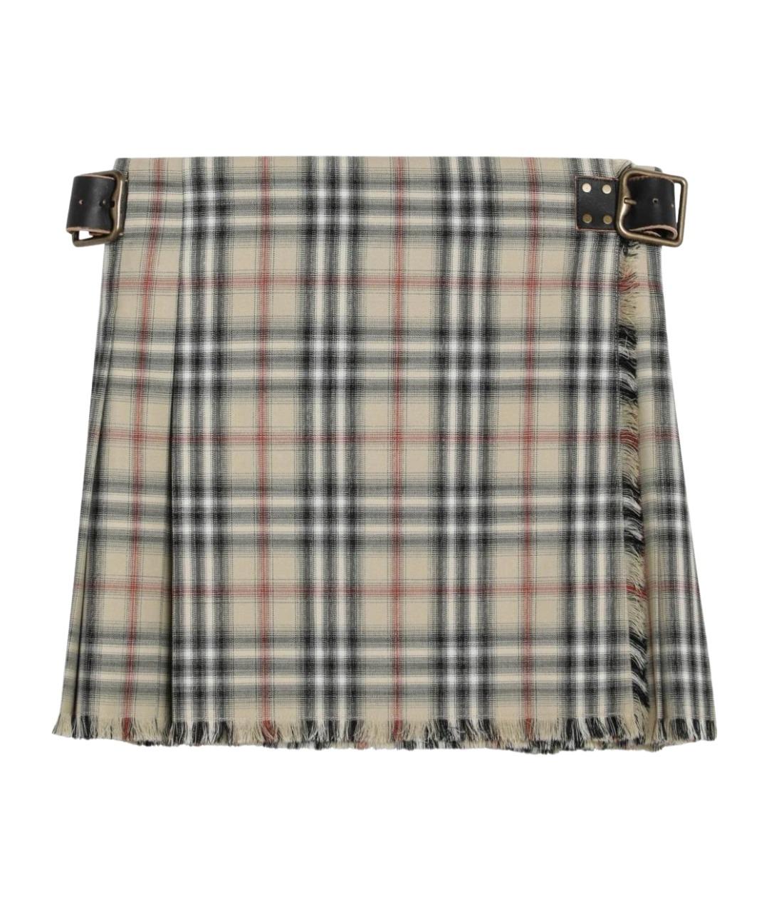 BURBERRY Бежевая шерстяная юбка мини, фото 1