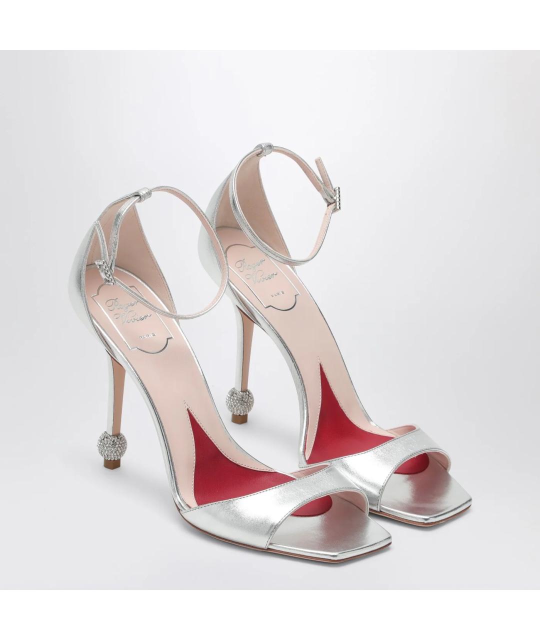ROGER VIVIER Серебряные кожаные босоножки, фото 2