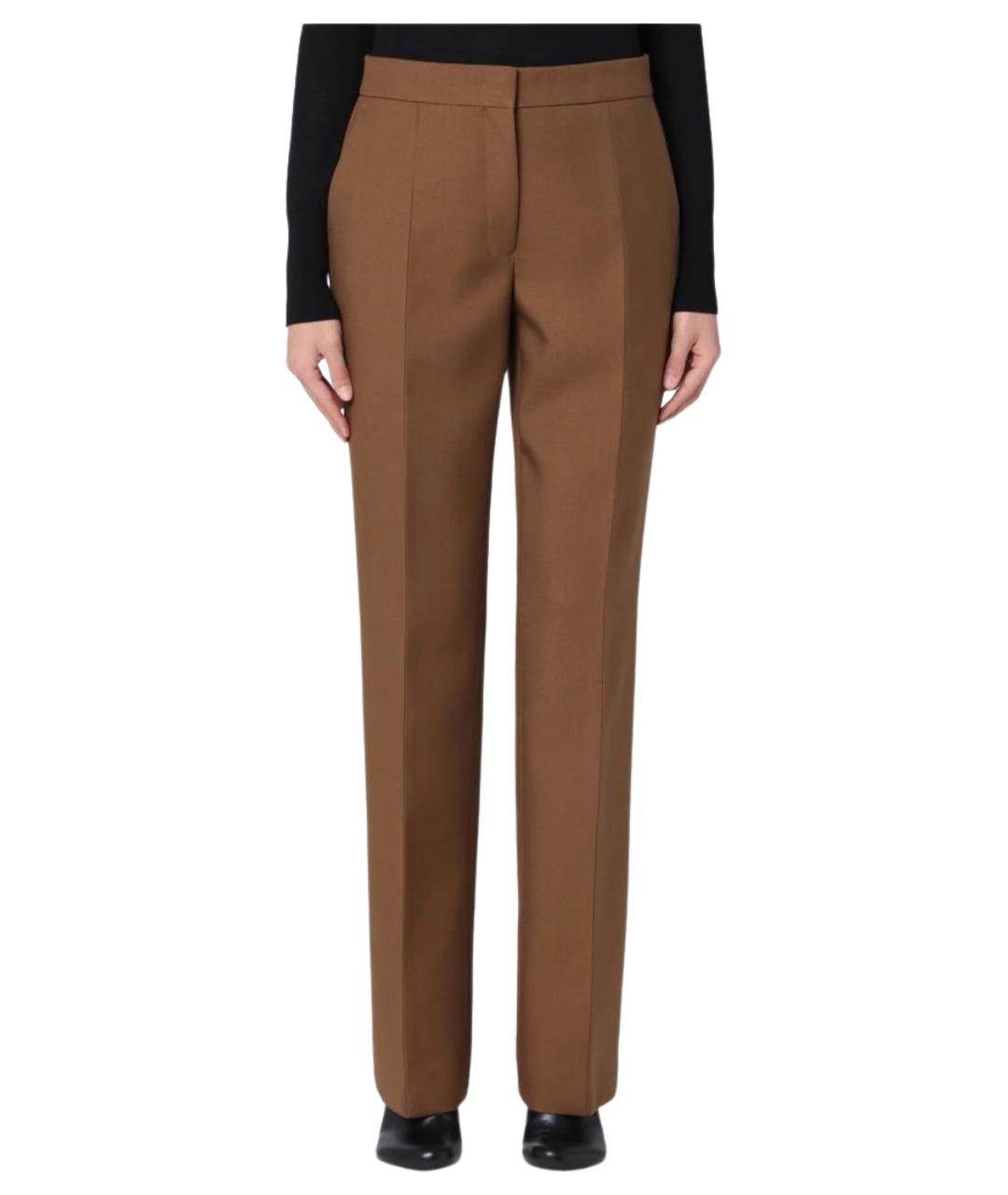 JIL SANDER Коричневые шерстяные прямые брюки, фото 1