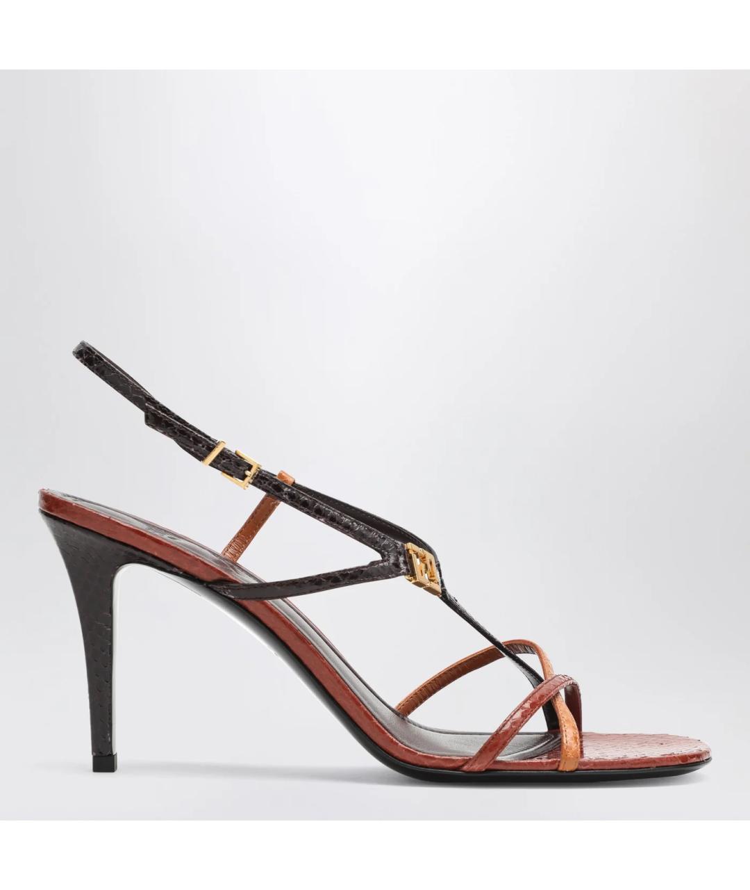 FENDI Коричневые кожаные босоножки, фото 3