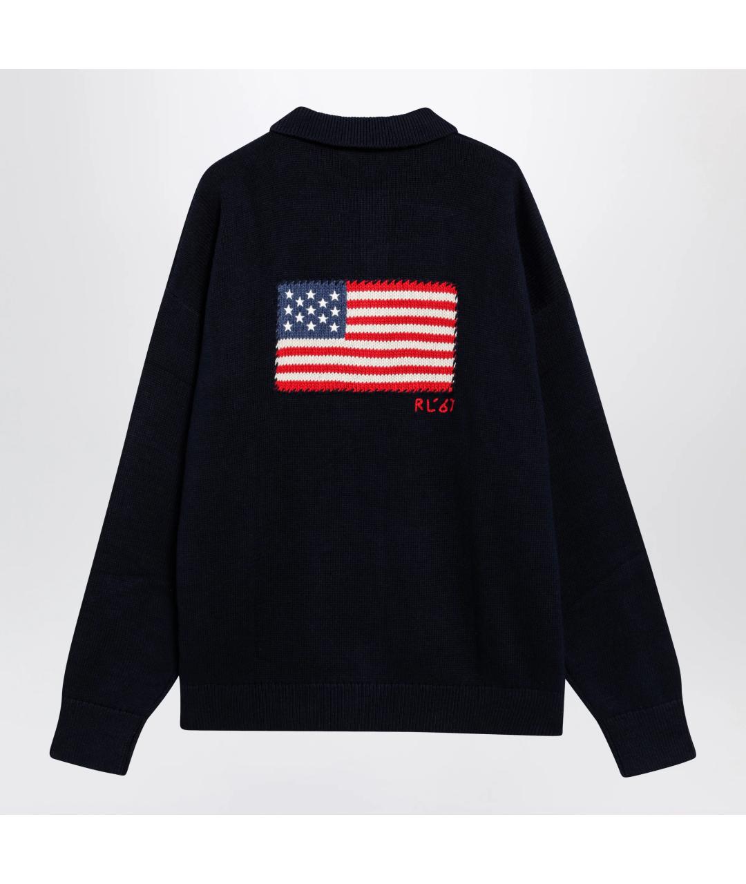 POLO RALPH LAUREN Синее хлопковое поло с длинным рукавом, фото 2