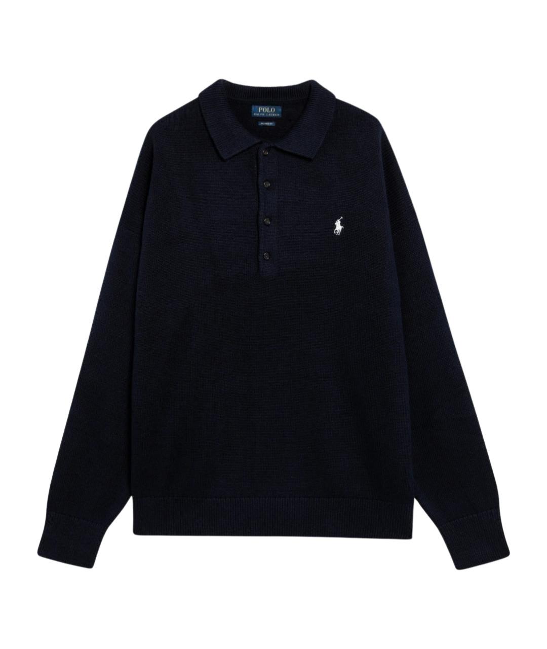 POLO RALPH LAUREN Синее хлопковое поло с длинным рукавом, фото 1