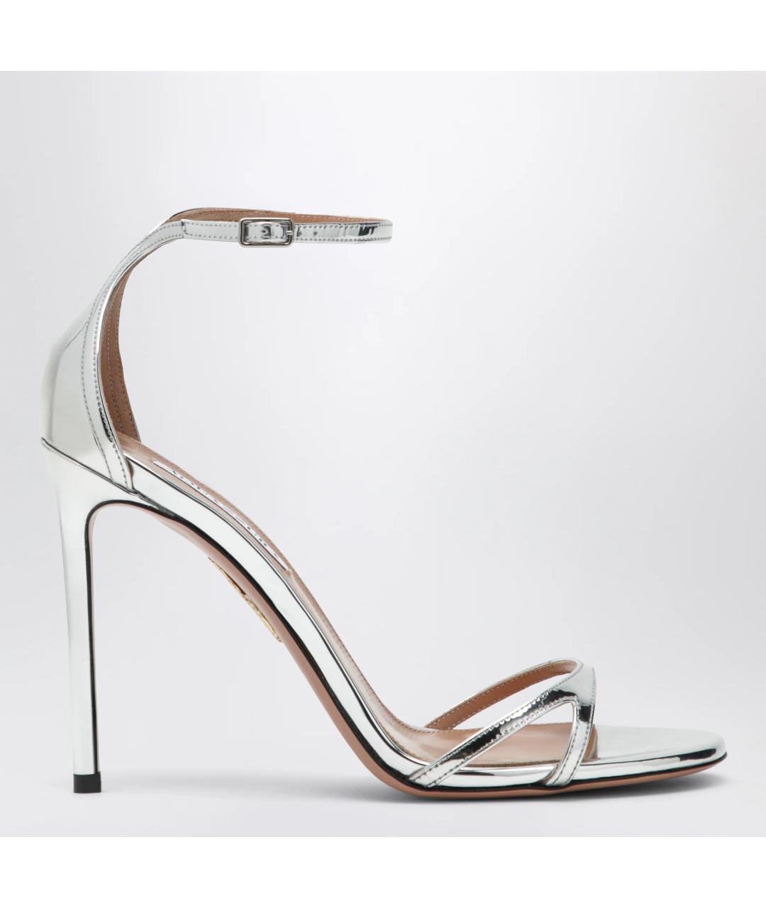 AQUAZZURA Серебряные кожаные босоножки, фото 3