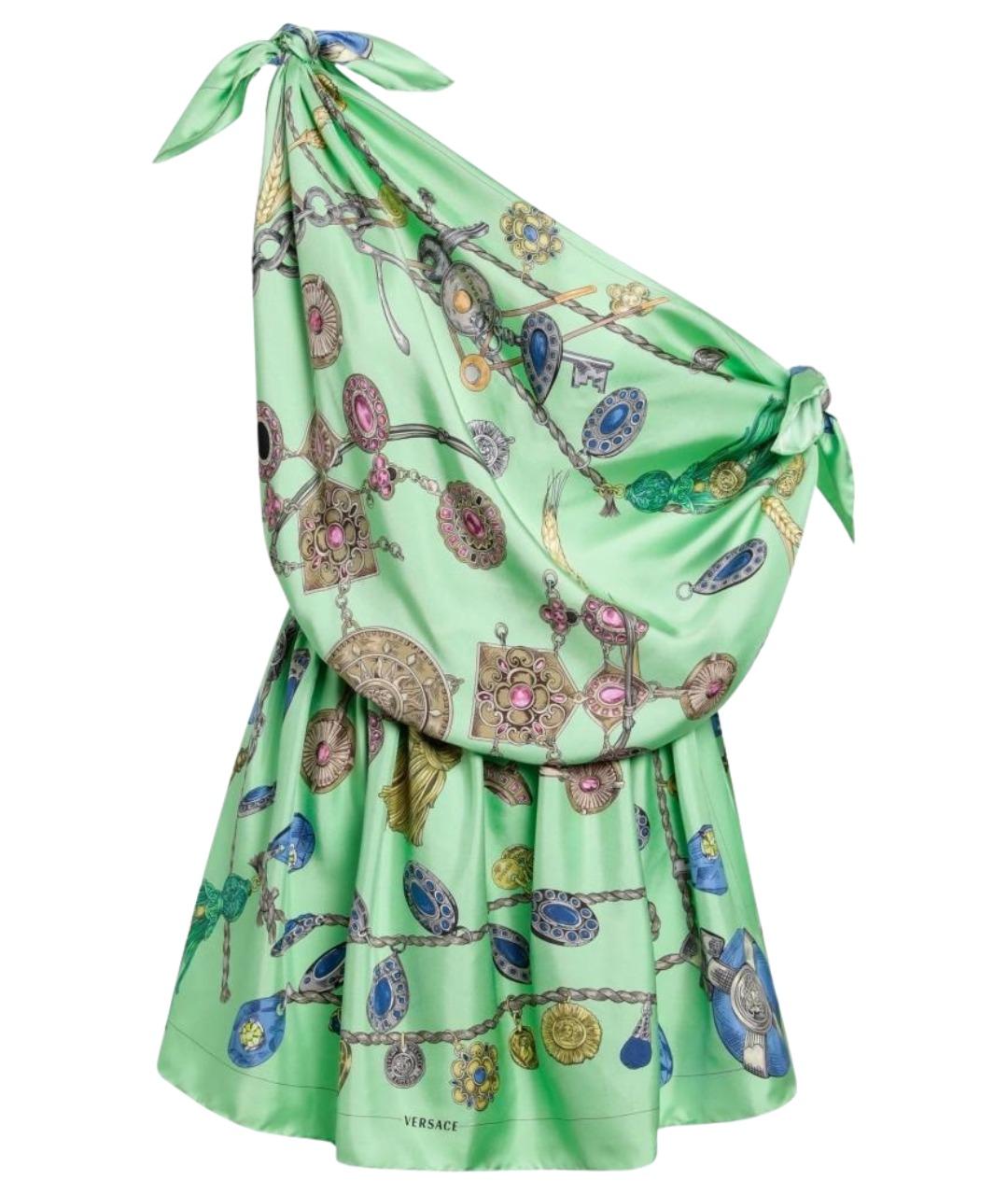 VERSACE Зеленое шелковое коктейльное платье, фото 1