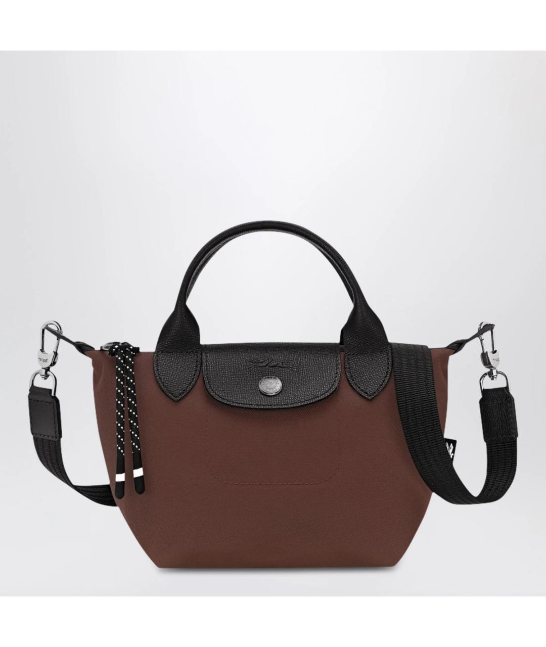 LONGCHAMP Коричневая тканевая сумка с короткими ручками, фото 3