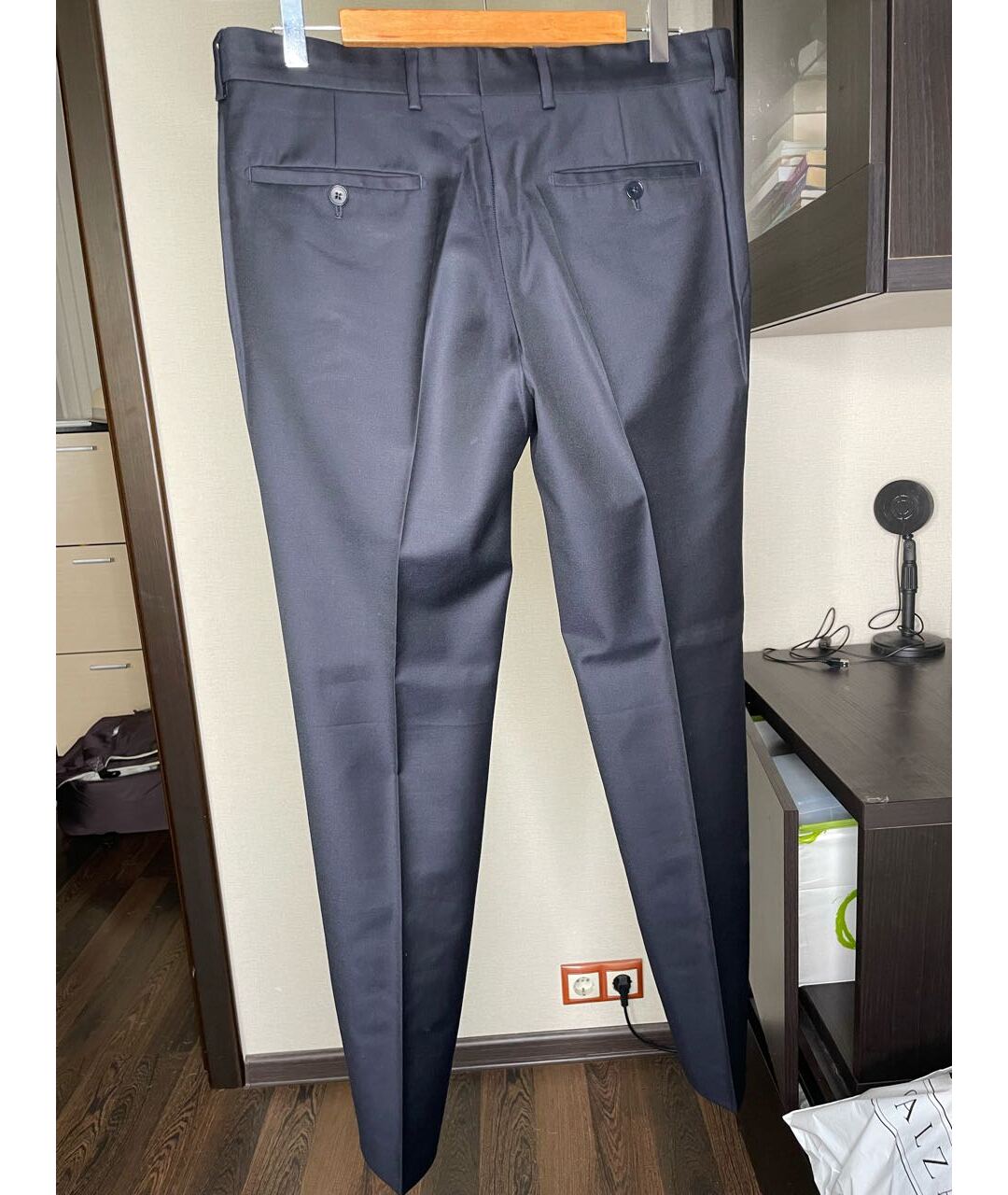 HERMES Темно-синие хлопковые классические брюки, фото 4