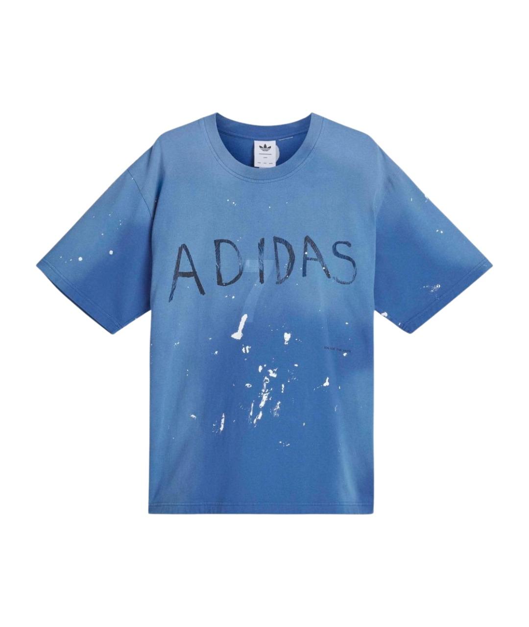 ADIDAS Голубая хлопковая футболка, фото 1
