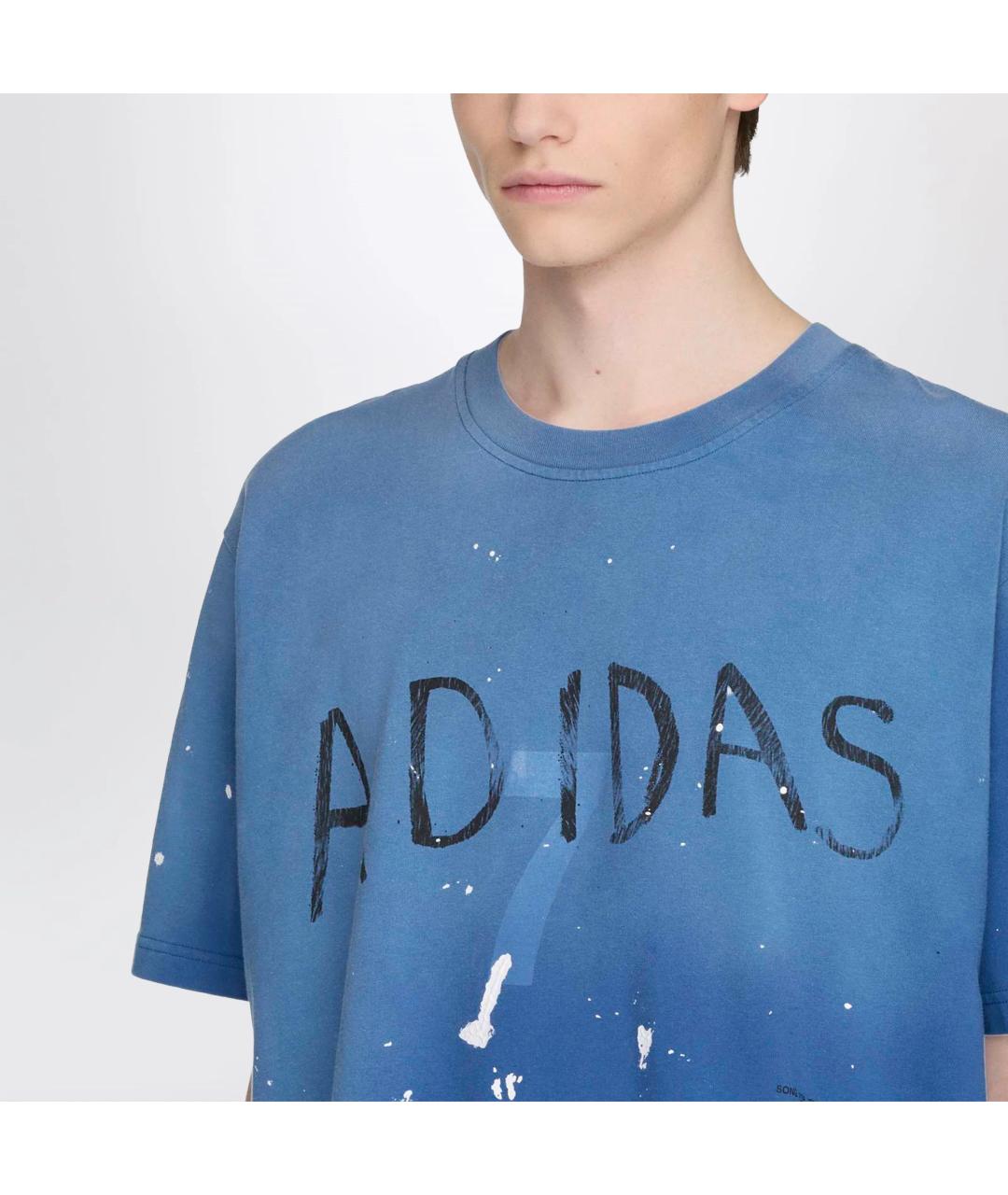 ADIDAS Голубая хлопковая футболка, фото 2