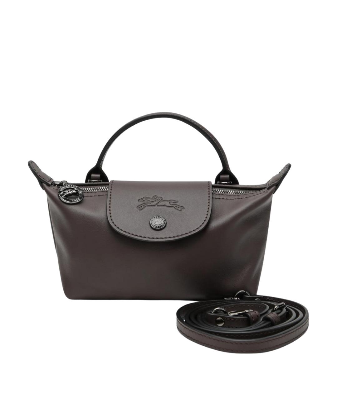 LONGCHAMP Коричневая кожаная сумка с короткими ручками, фото 1