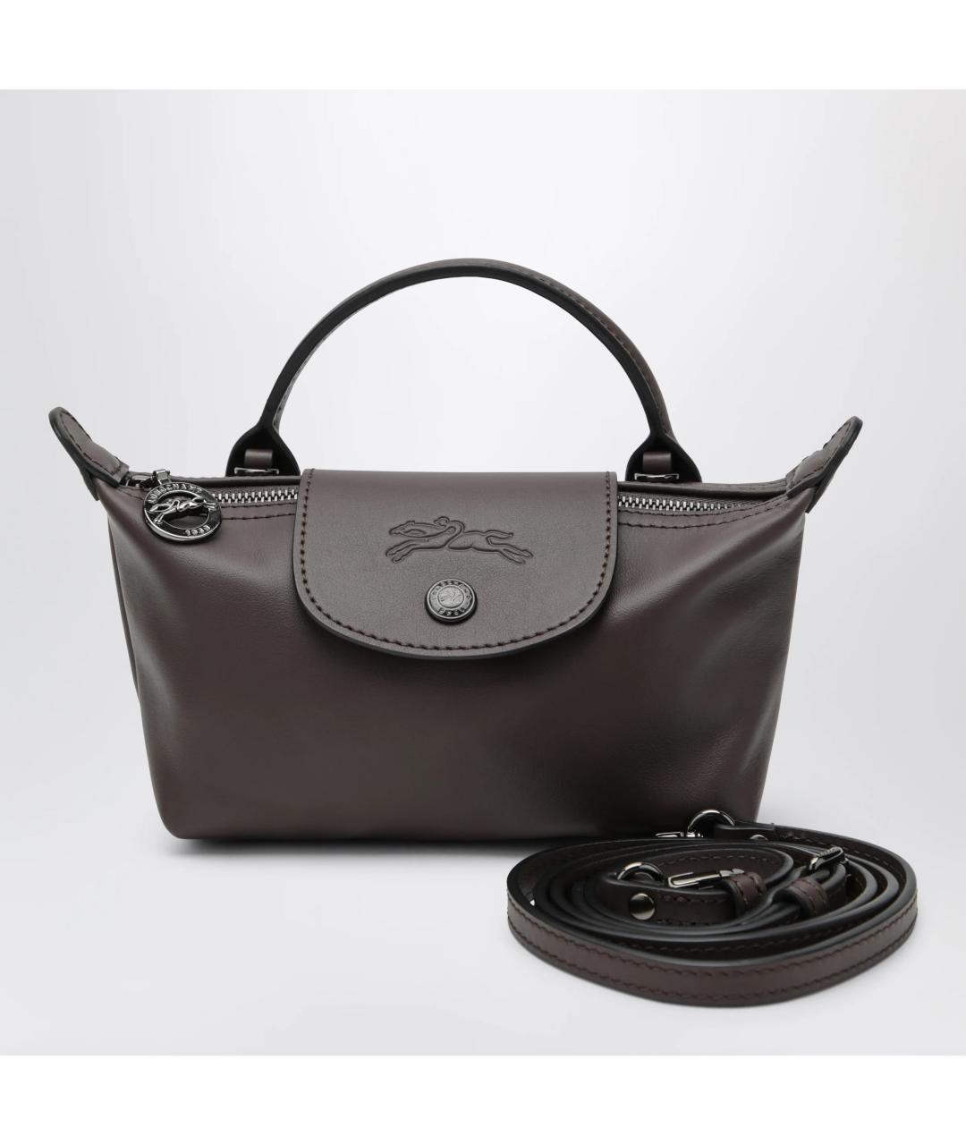 LONGCHAMP Коричневая кожаная сумка с короткими ручками, фото 3