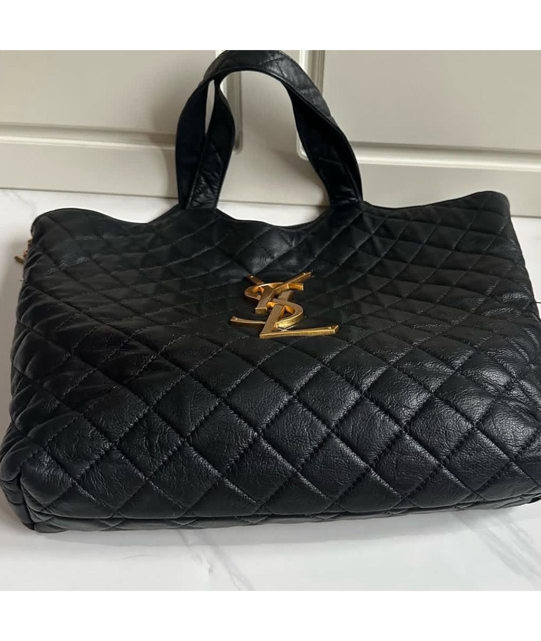 SAINT LAURENT Черная кожаная сумка тоут, фото 5