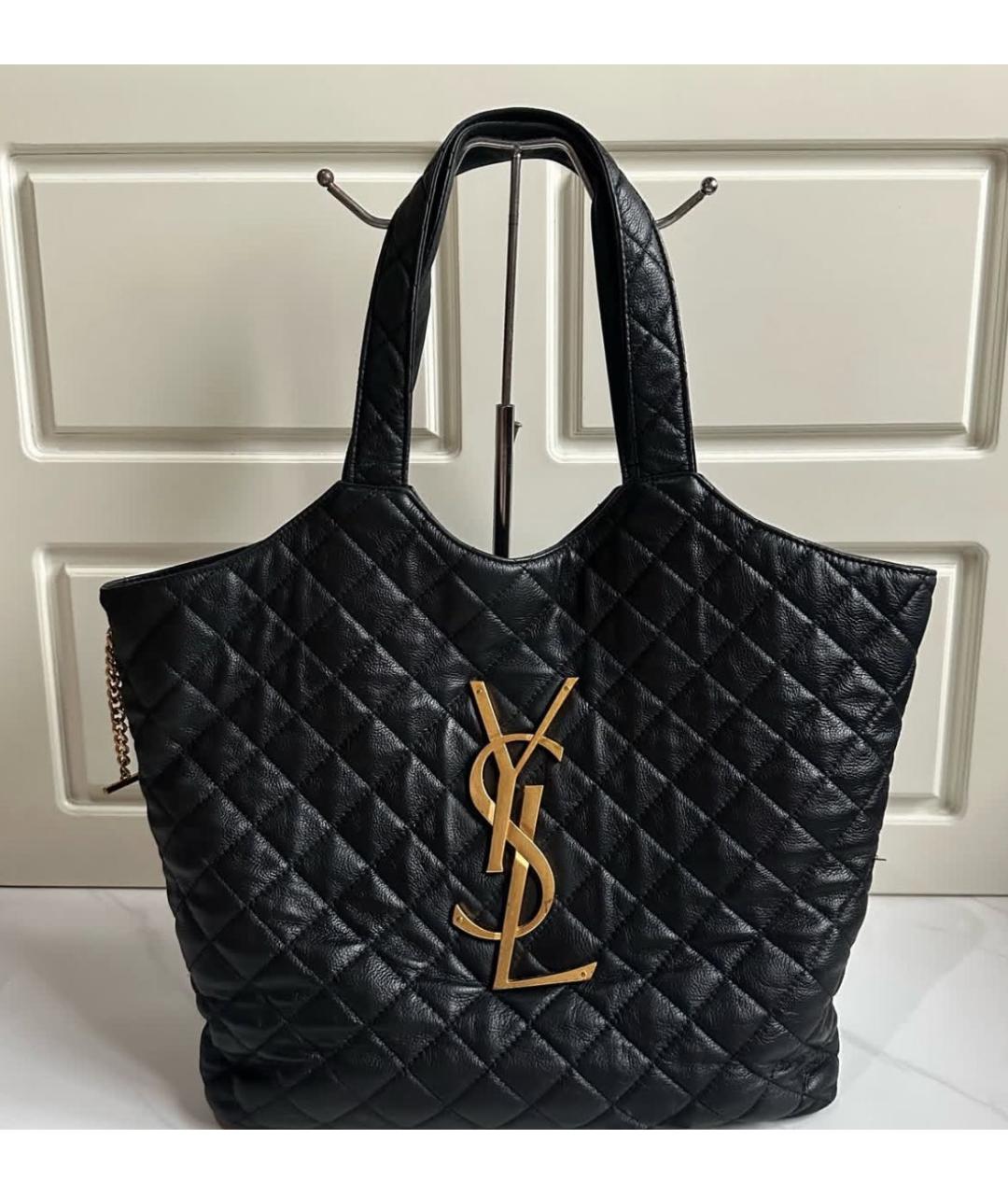 SAINT LAURENT Черная кожаная сумка тоут, фото 7