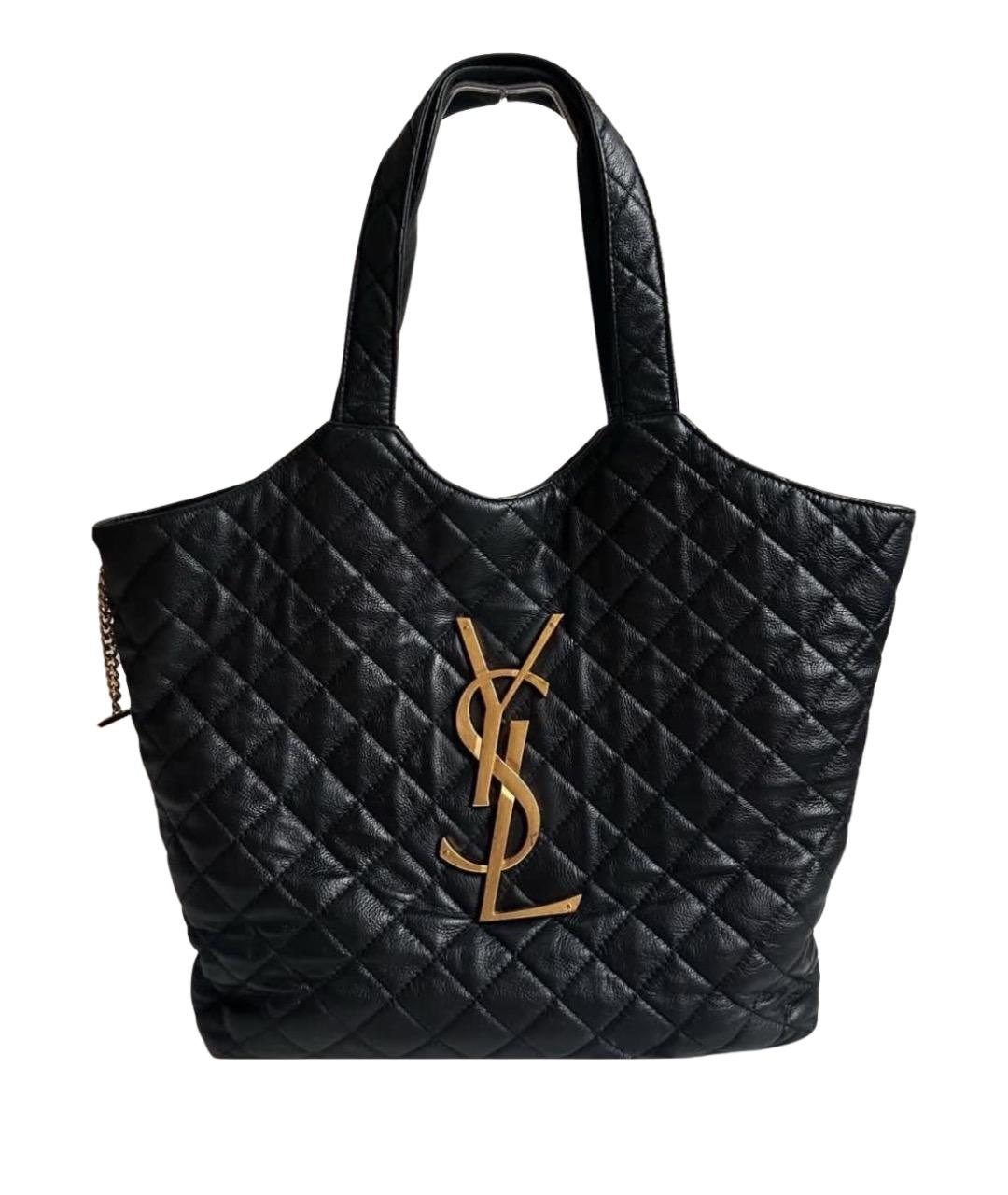 SAINT LAURENT Черная кожаная сумка тоут, фото 1