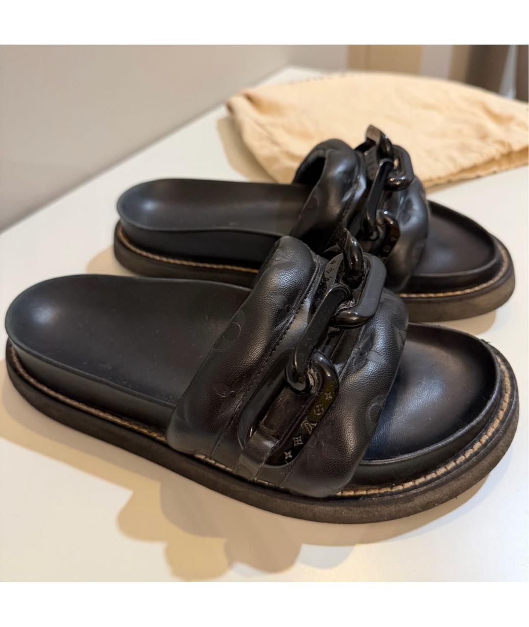 LOUIS VUITTON Черные кожаные шлепанцы, фото 4
