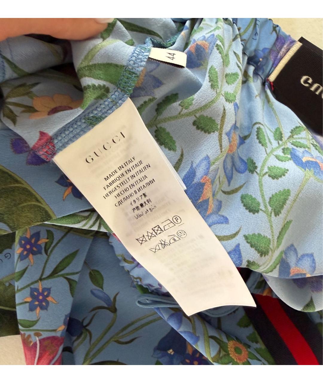 GUCCI Голубые шелковые прямые брюки, фото 6
