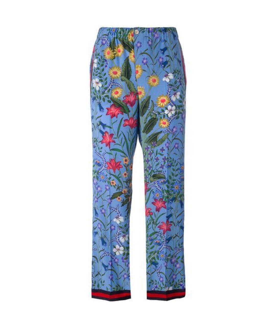 GUCCI Голубые шелковые прямые брюки, фото 7