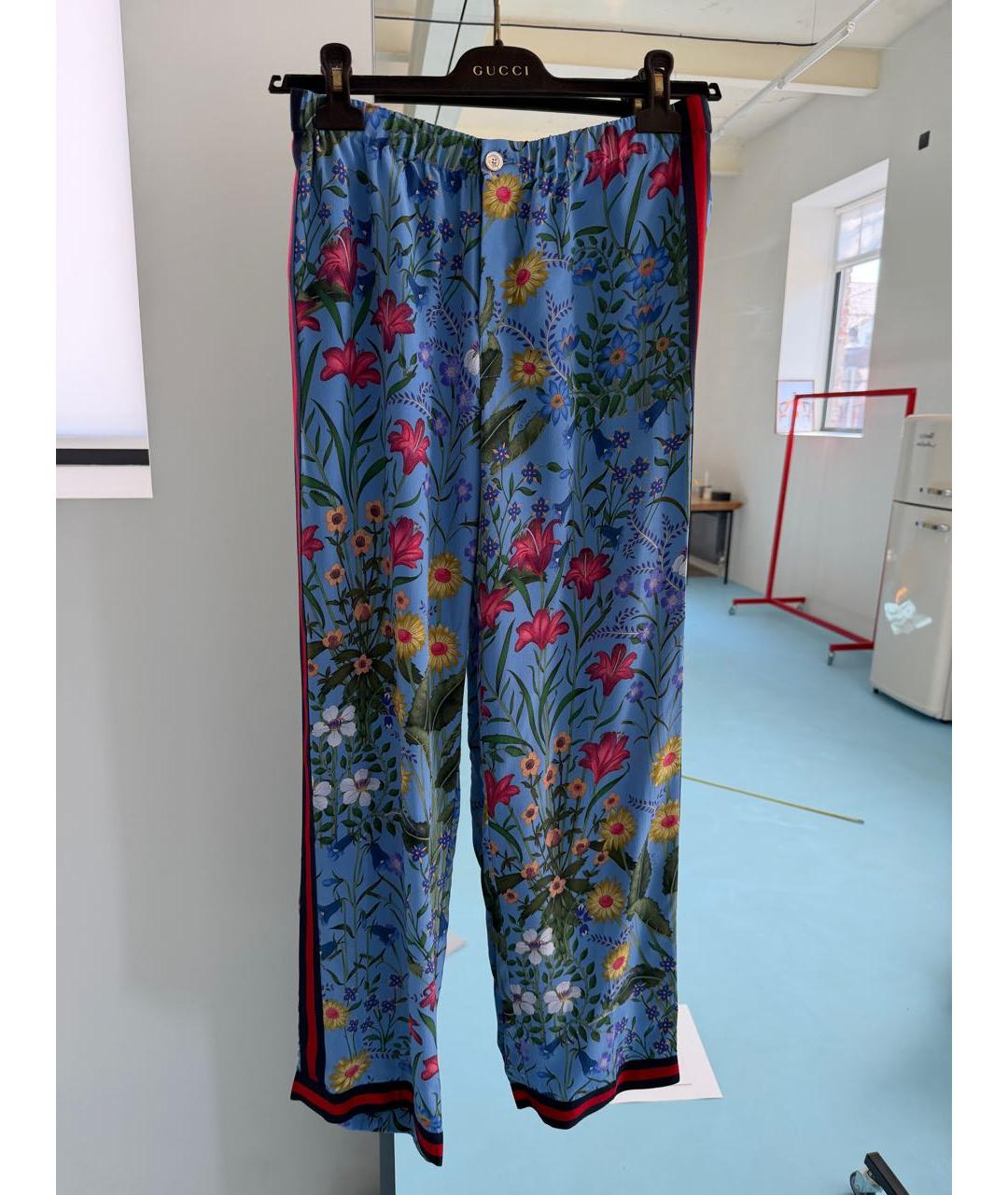 GUCCI Голубые шелковые прямые брюки, фото 5