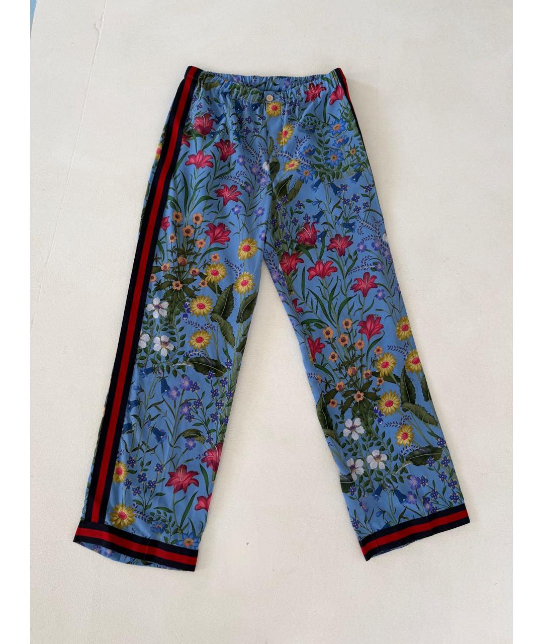 GUCCI Голубые шелковые прямые брюки, фото 2