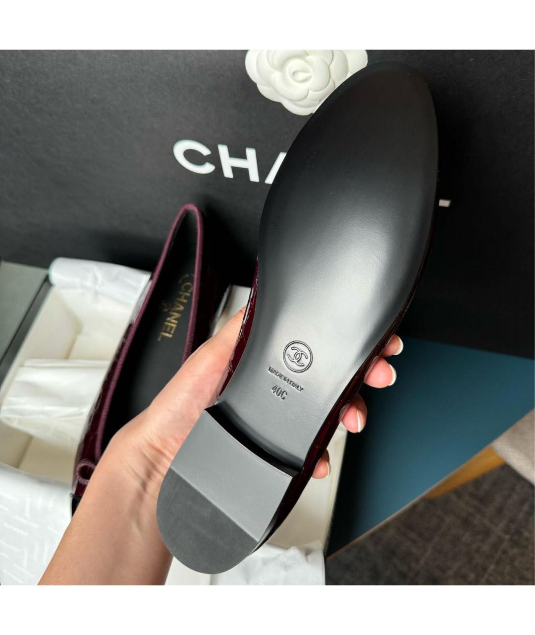 CHANEL Бордовые кожаные балетки, фото 4