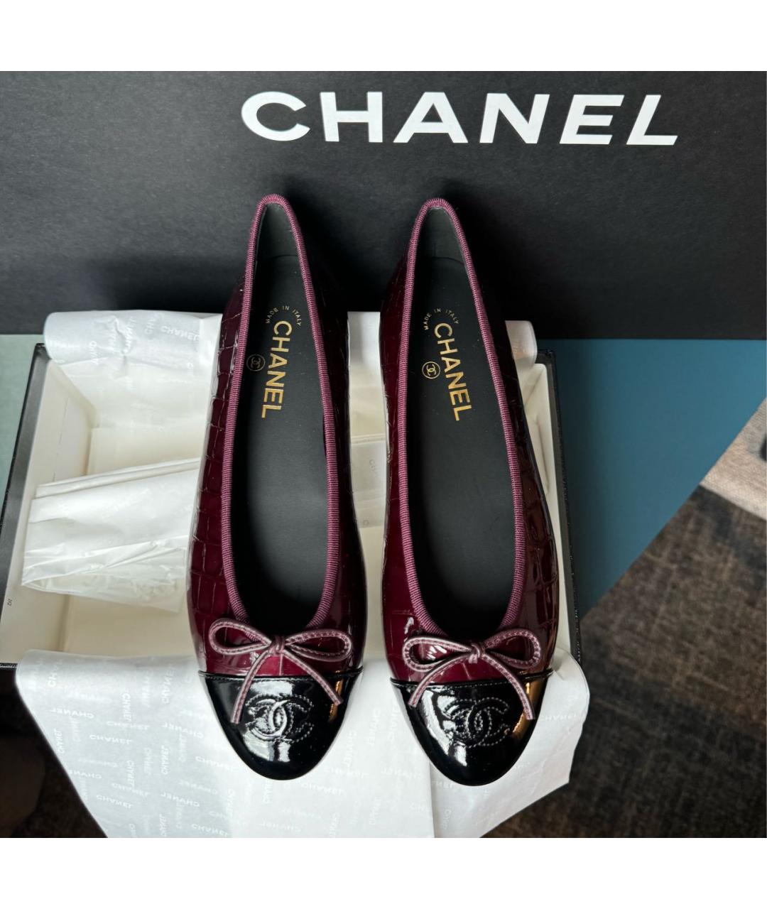 CHANEL Бордовые кожаные балетки, фото 2
