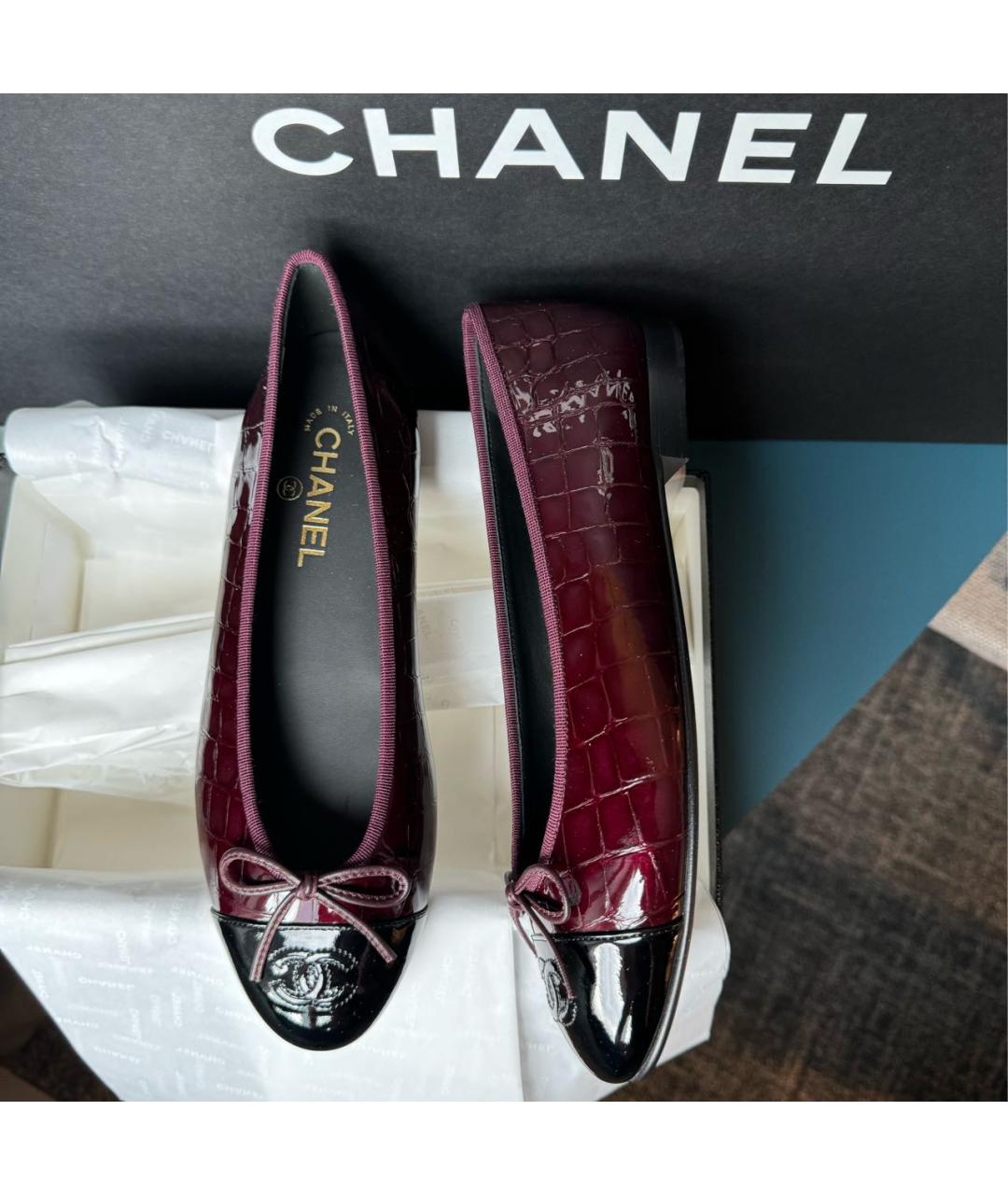 CHANEL Бордовые кожаные балетки, фото 3