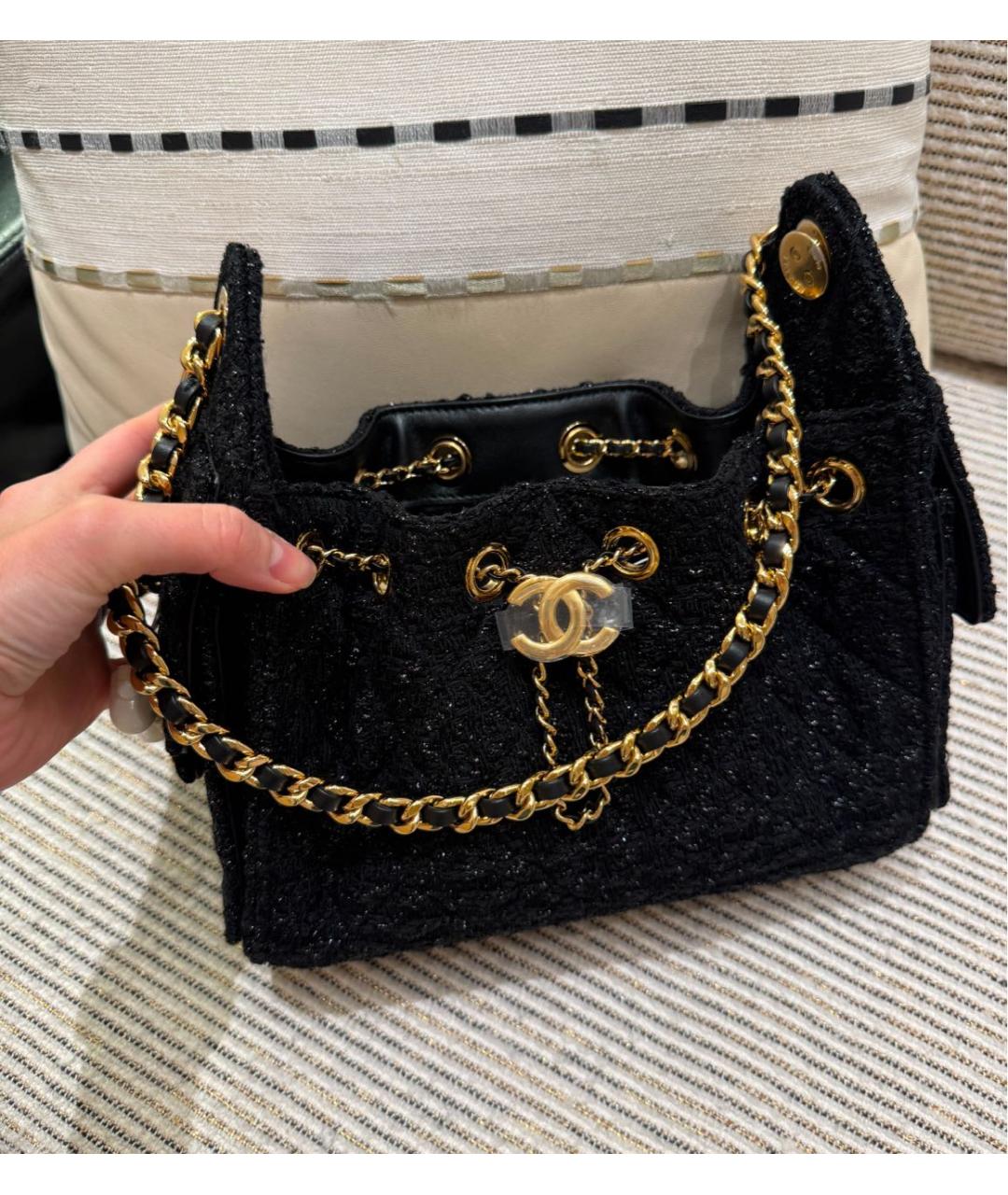 CHANEL Черная твидовая сумка через плечо, фото 5