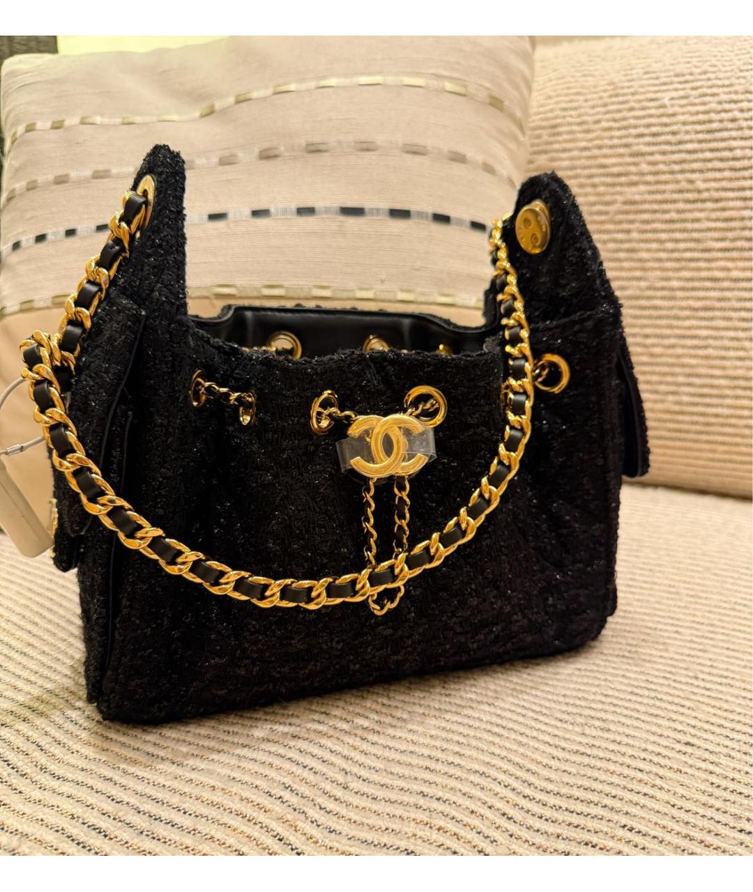 CHANEL Черная твидовая сумка через плечо, фото 4