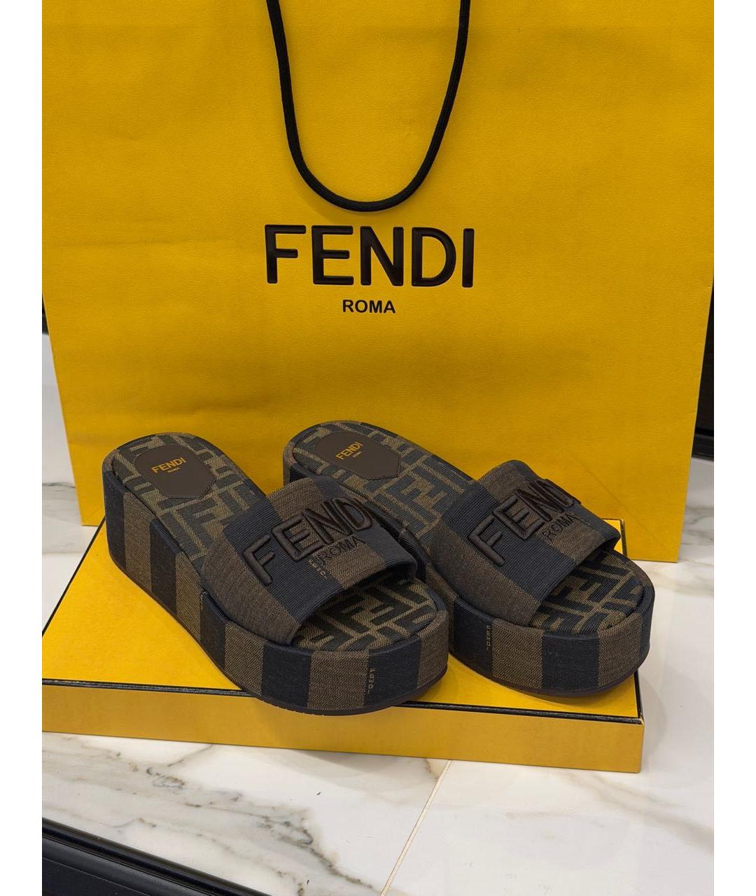 FENDI Коричневые текстильные сандалии, фото 7