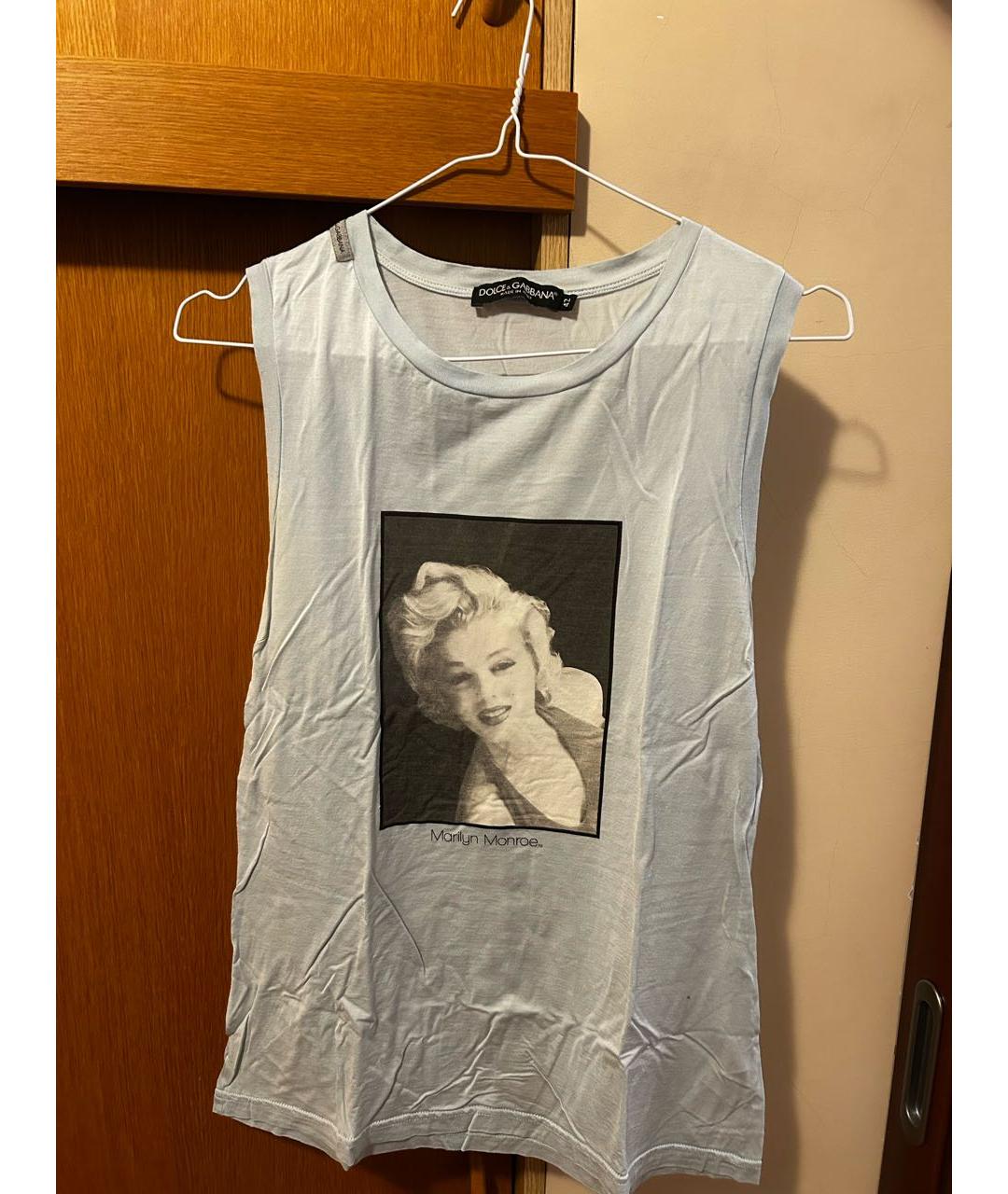 DOLCE&GABBANA Голубая хлопковая майка, фото 6