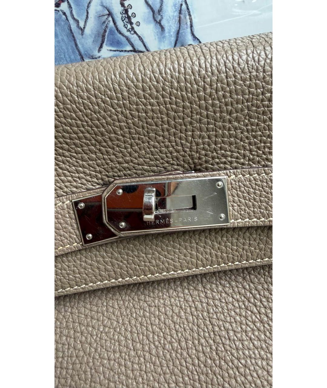 HERMES Коричневая кожаная сумка с короткими ручками, фото 2