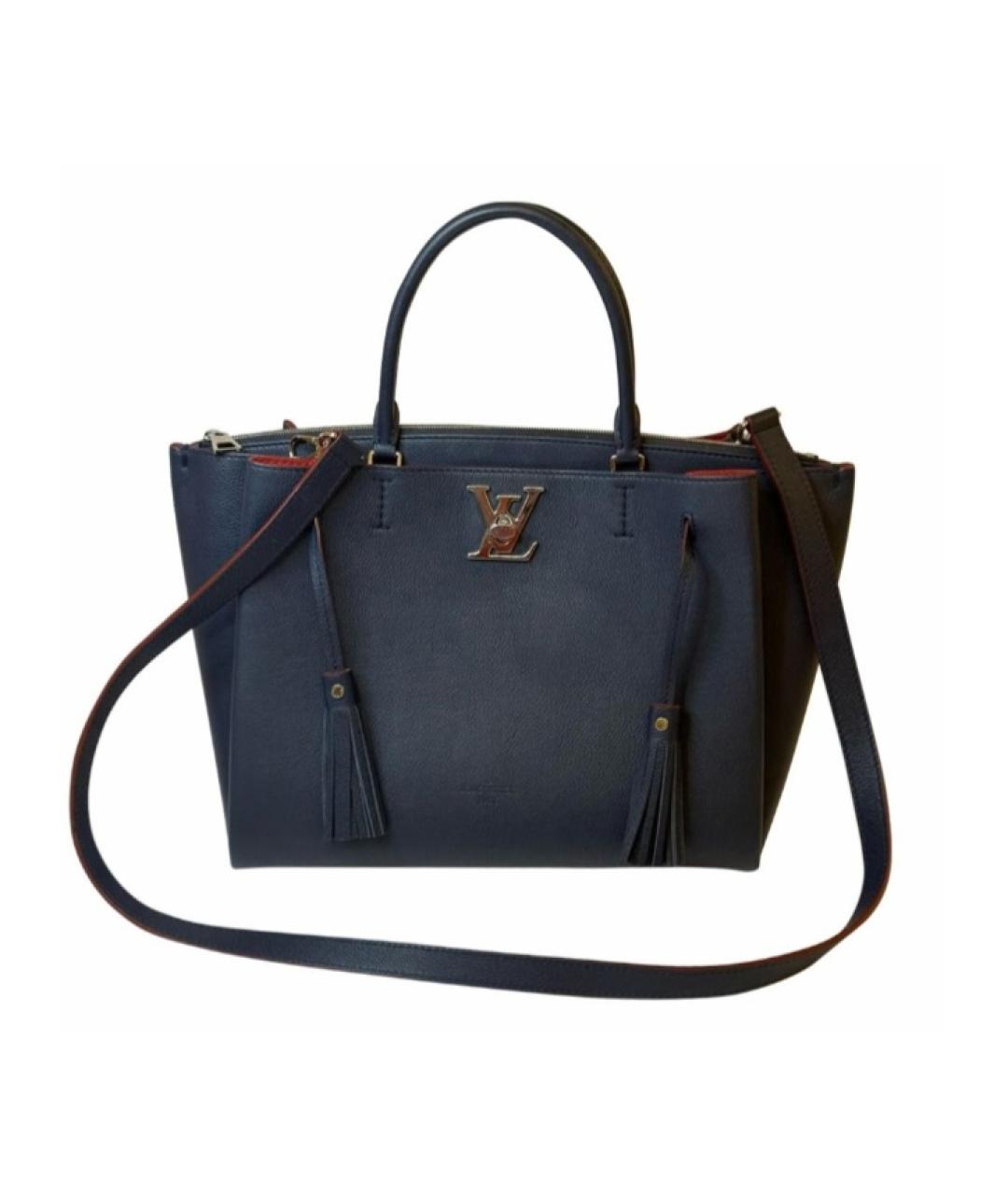 LOUIS VUITTON Темно-синяя кожаная сумка тоут, фото 5