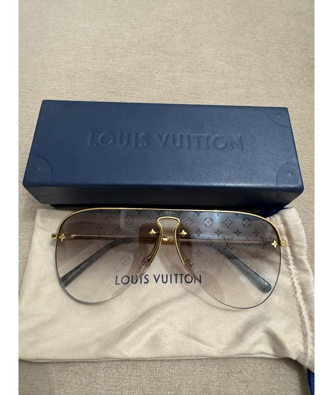 LOUIS VUITTON Золотые металлические солнцезащитные очки, фото 9