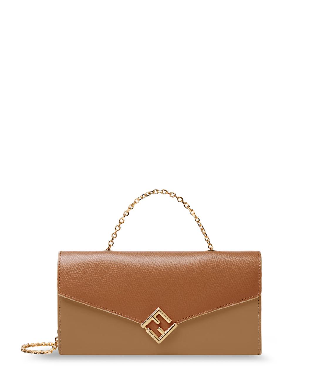 FENDI Коричневая кожаная сумка с короткими ручками, фото 1