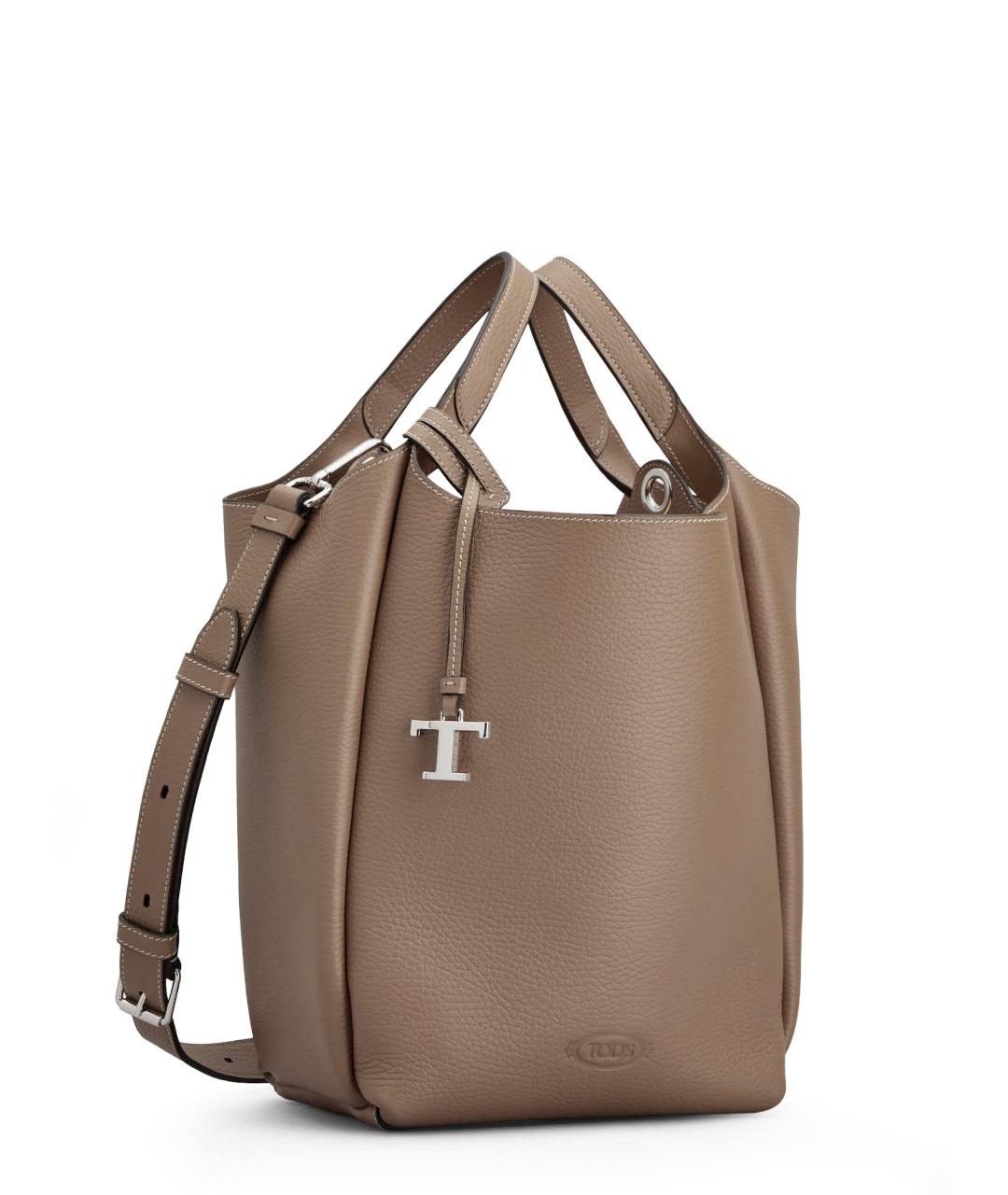TOD'S Бежевая кожаная сумка тоут, фото 3