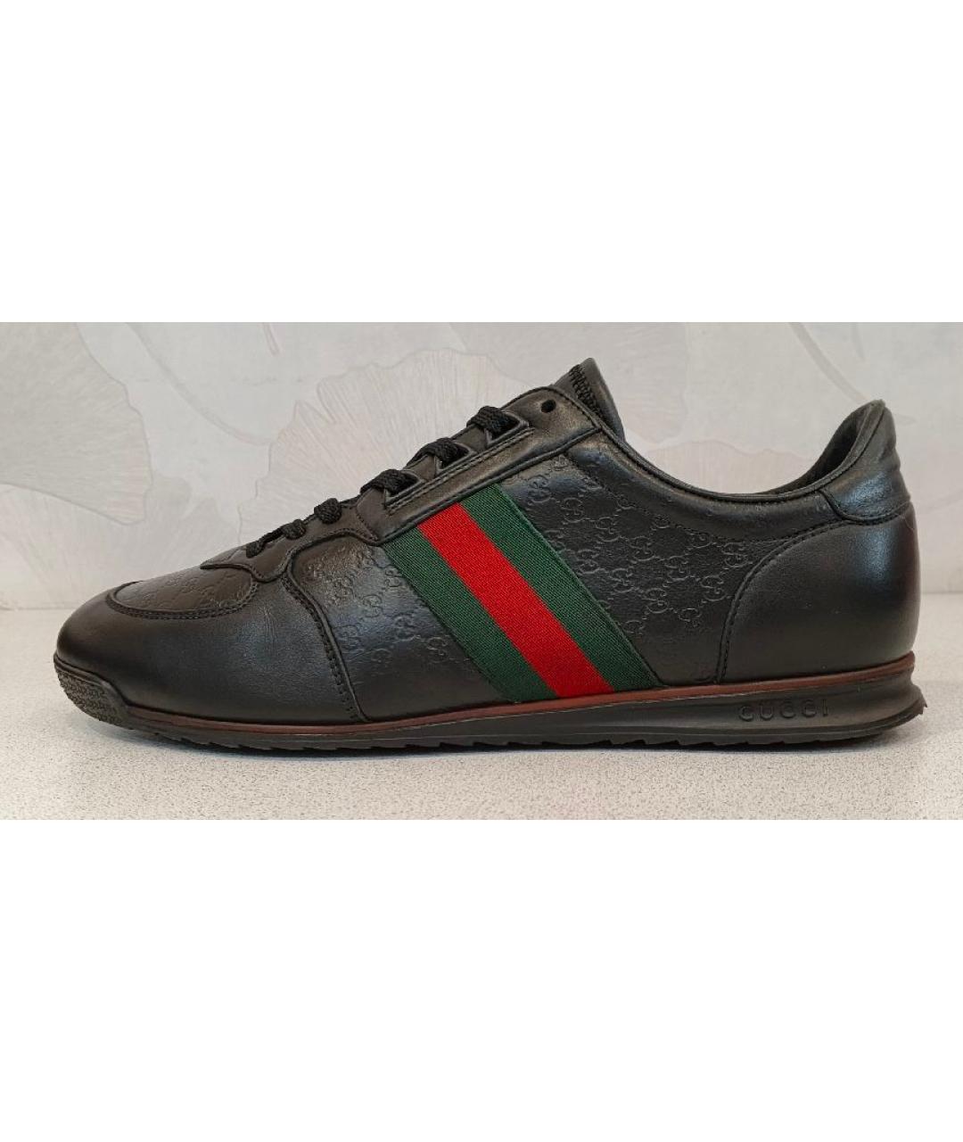 GUCCI Черные кожаные низкие кроссовки / кеды, фото 5