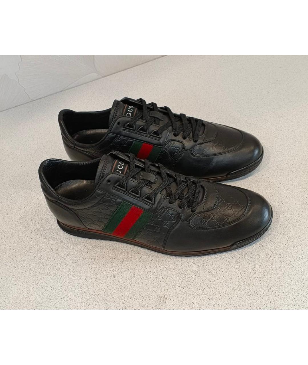 GUCCI Черные кожаные низкие кроссовки / кеды, фото 9