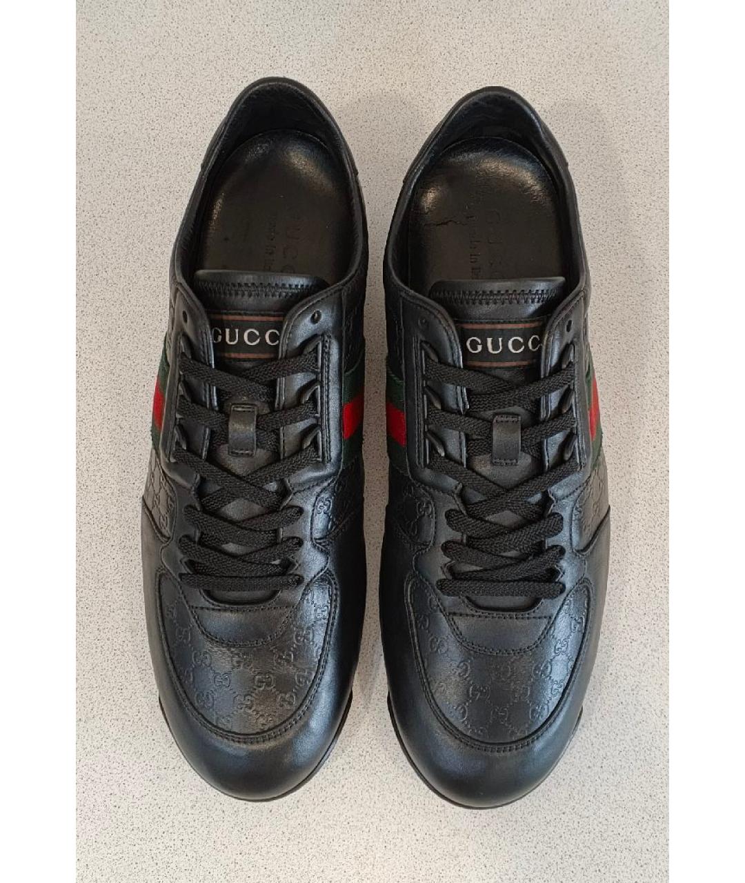 GUCCI Черные кожаные низкие кроссовки / кеды, фото 3