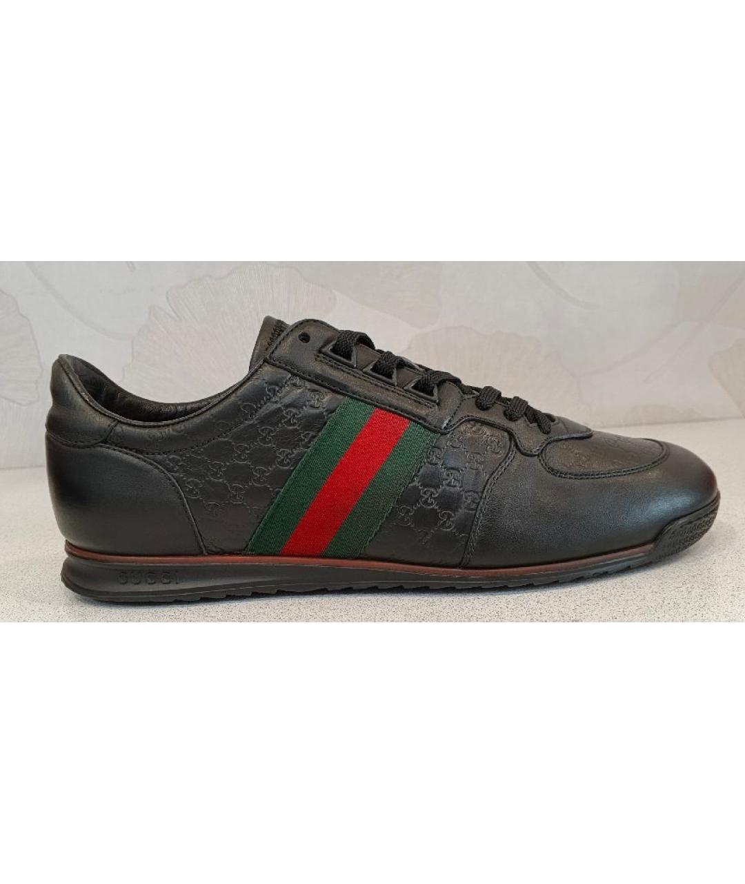 GUCCI Черные кожаные низкие кроссовки / кеды, фото 10