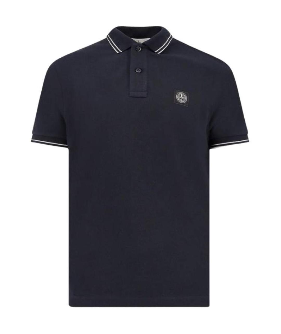 STONE ISLAND Темно-синее хлопковое поло с коротким рукавом, фото 1