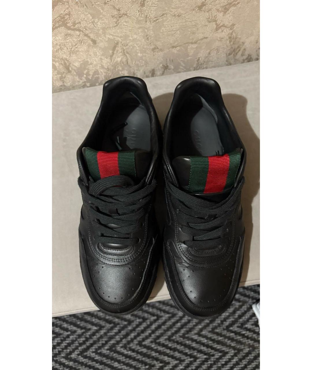 GUCCI Черные кожаные низкие кроссовки / кеды, фото 2