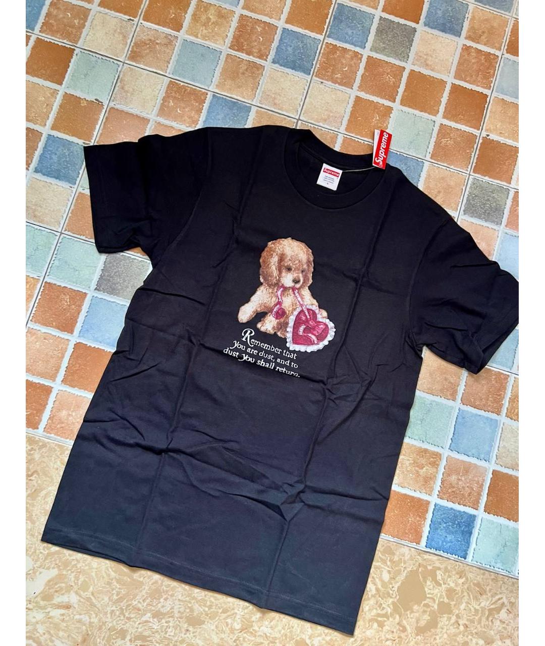 SUPREME Черная хлопковая футболка, фото 2