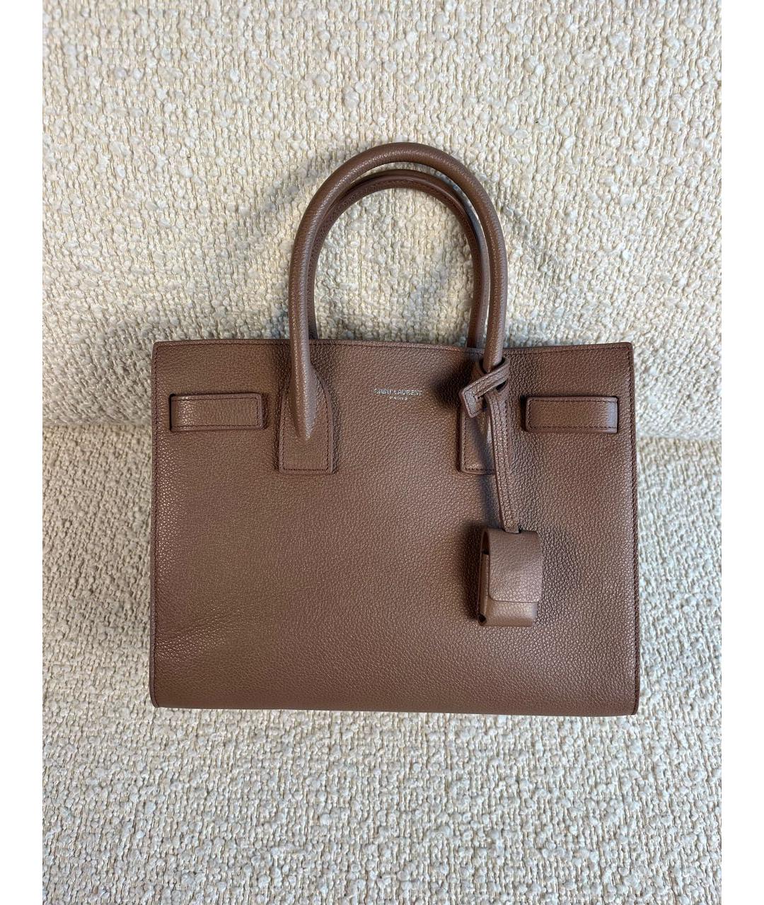 SAINT LAURENT Коричневая кожаная сумка с короткими ручками, фото 9