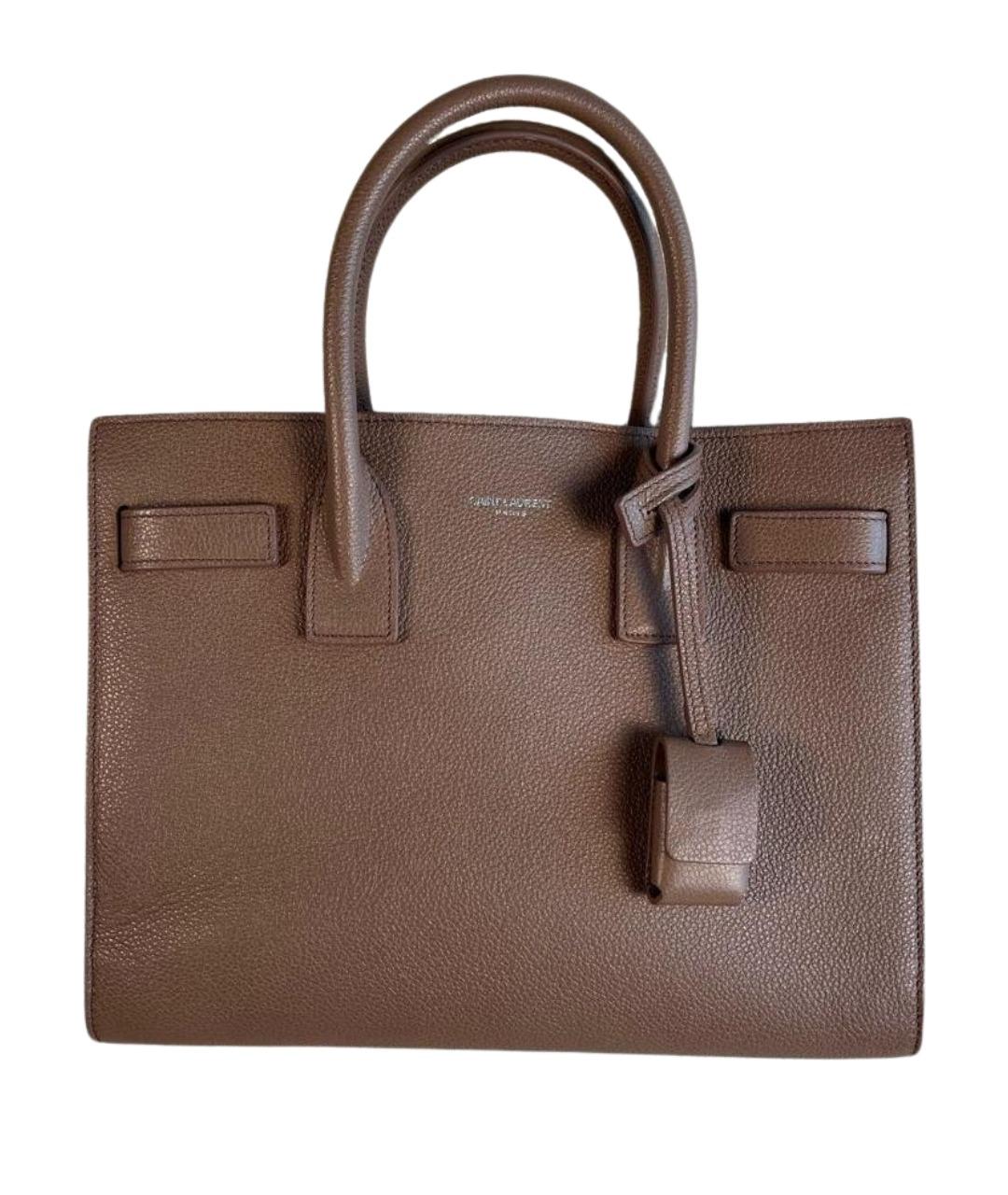SAINT LAURENT Коричневая кожаная сумка с короткими ручками, фото 1