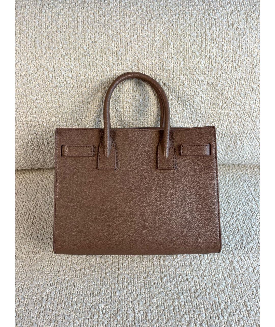 SAINT LAURENT Коричневая кожаная сумка с короткими ручками, фото 3
