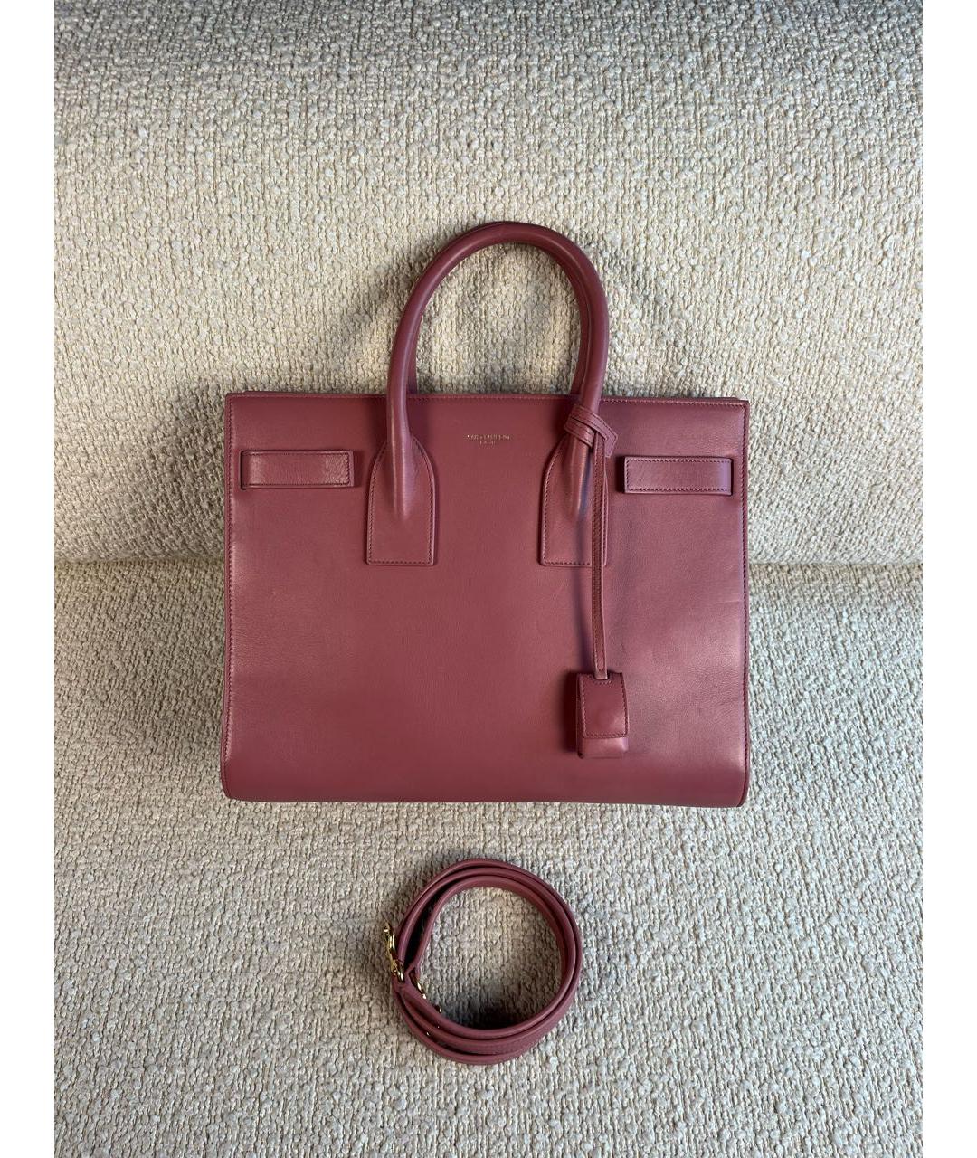 SAINT LAURENT Розовая кожаная сумка с короткими ручками, фото 5