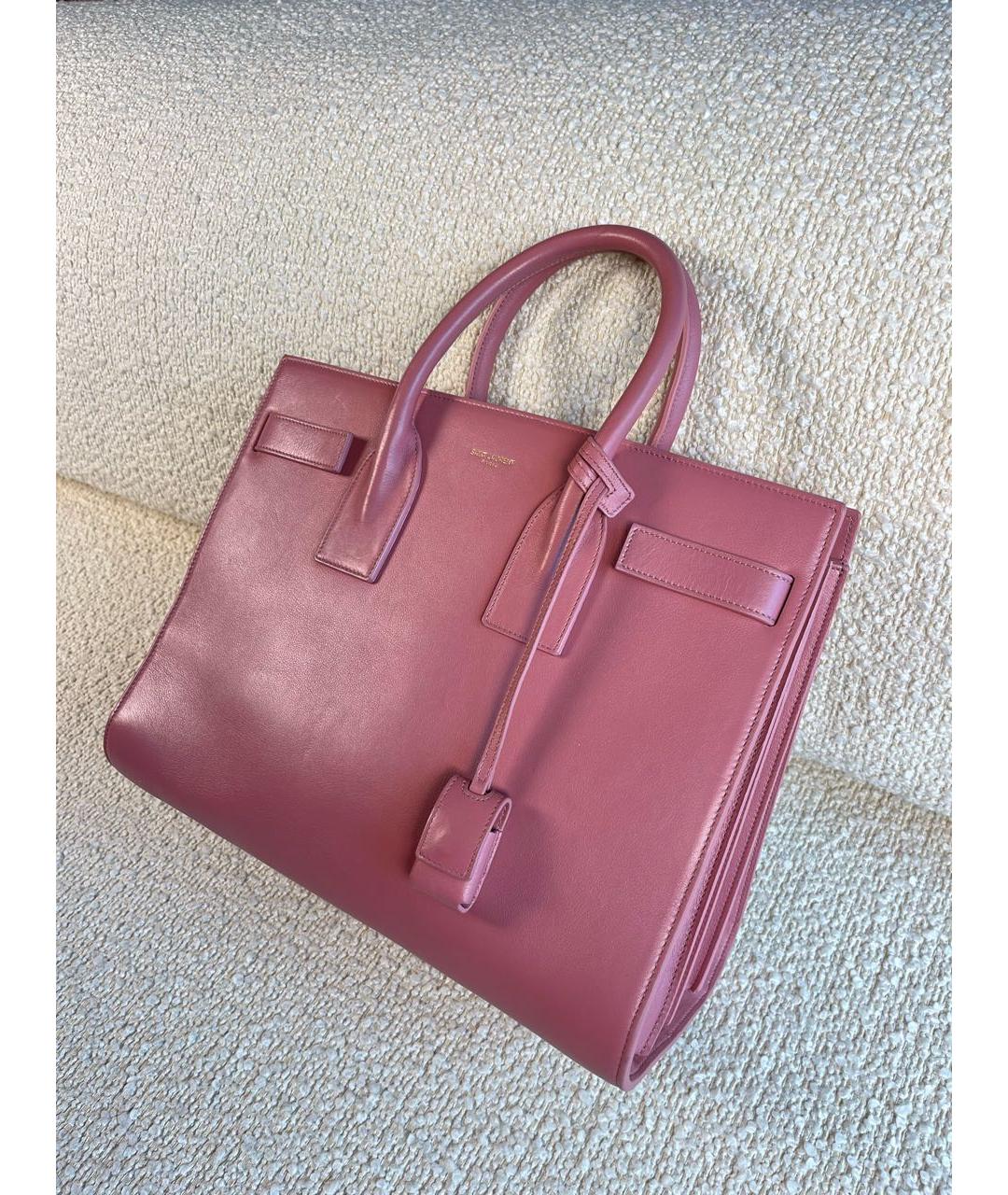 SAINT LAURENT Розовая кожаная сумка с короткими ручками, фото 6