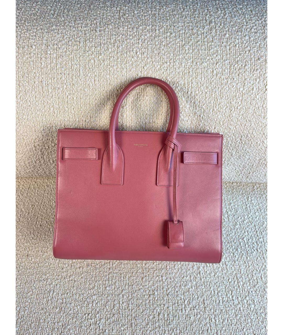 SAINT LAURENT Розовая кожаная сумка с короткими ручками, фото 9
